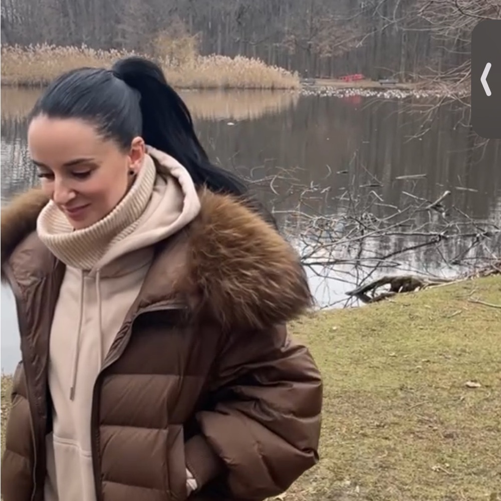 Brown Puffer Jacket with real  Fur